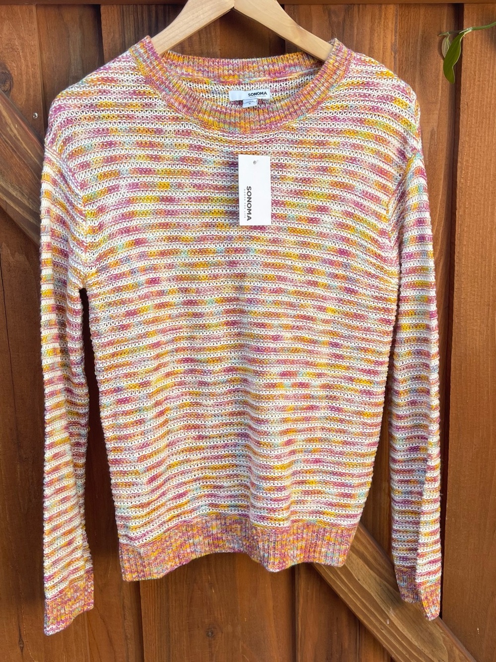 Sonoma Lightweight Multicolor Rainbow Crewneck Sweater NEW NWT Small Pink/Yellow